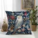 Vintage Owl Flowers Decorative Throw Pillow Cover William Morris Inspired- Vintage Flower Gift Art Farmhouse Cushion Pillowcase for Sofa Couch Bed Outdoor Living Room Home Decor (White Owl)