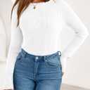 PRETTYGARDEN Womens Long Sleeve Shirts Ribbed Knit Fitted Cute Tops for Women Trendy Basic Pullover Shirt Fall Clothes (White, M)