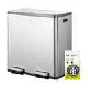 EKO EcoCasa Plus 2 x 10.6 Gal Dual Recycling Trash Can for Kitchen, Large Stainless Steel Step-On Garbage Can with Soft-Close Lids, Odor-Proof and Fingerprint-Resistant, Removable Buckets with Handles