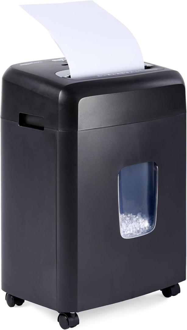Amazon Basics 12 Sheet High Security Micro Cut Paper, Credit Card and CD Shredder with 6 Gallon Easy Emptying Bin, Casters, Black