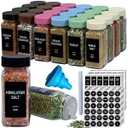MISTGLAS Spice Jars with Labels - 24 Glass Spice with Shaker Lids & Airtight Plastic Caps - 4oz Complete Seasoning Containers Organizer Set for Cabinet, Drawer & Rack (Black)