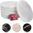 Gusto Nostro White Marble Coasters Set of 6 with Non-Slip Backing - Luxury Natural Stone Coasters for Drinks - Genuine Marble Kitchen Accessories, Round Stone Coaster for Kitchen Counter, Coffee Table
