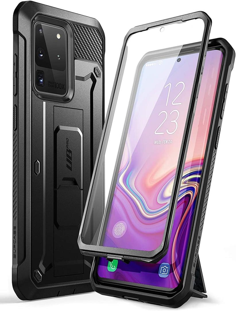 SUPCASE for Samsung Galaxy S20 Ultra Case with Screen Protector (Unicorn Beetle Pro), [Built-in Belt Clip & Stand] Full-Body Rugged Kickstand Protective Phone Case for Galaxy S20 Ultra 5G, Black