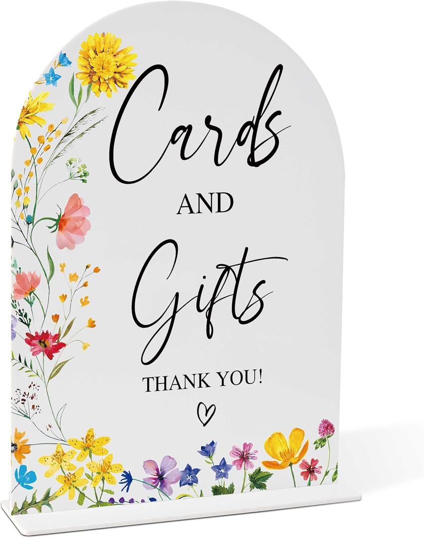 Floral Cards and Gifts Sign, 8 x 11 Inch White Arch Acrylic Wedding Sign with Holder, Wedding Sign for Ceremony and Reception, Wedding Decoration, Wedding Supplies - H01