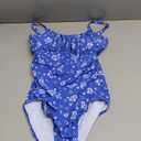 Century Star Tummy Control One Piece Swimsuit for Women Vintage Bathing Suits Ruched Swimwear (Large, Blue Floral Fragments)