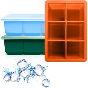 Silicone Ice Cube Trays 3 Pack - Large Size Silicone Ice Cube Molds with Leak Proof Removable Lid Square Ice Cube Tray And BPA Free for Cocktail,Whiskey, Stackable Flexible Ice (Orange)
