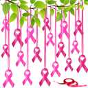 Unittype 18 Pack Pink Ribbon Breast Cancer Awareness Decorations with 2 Rolls 24 yd Ribbon Large Breast Cancer Hanging Ornaments Signs for Women Girls Yard Outdoor Charity Public Party Supplies
