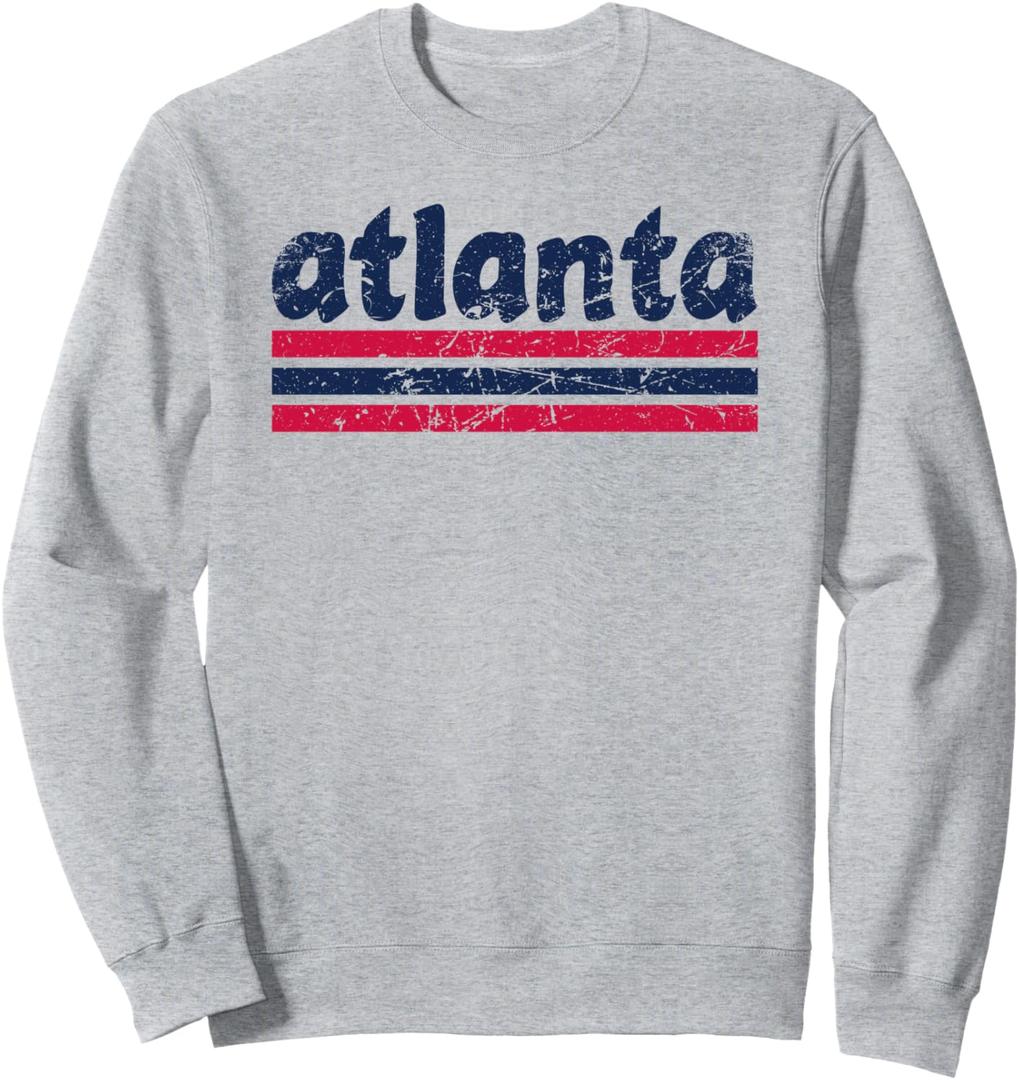 Atlanta Georgia Three Stripe Vintage Weathered Sweatshirt, Grey