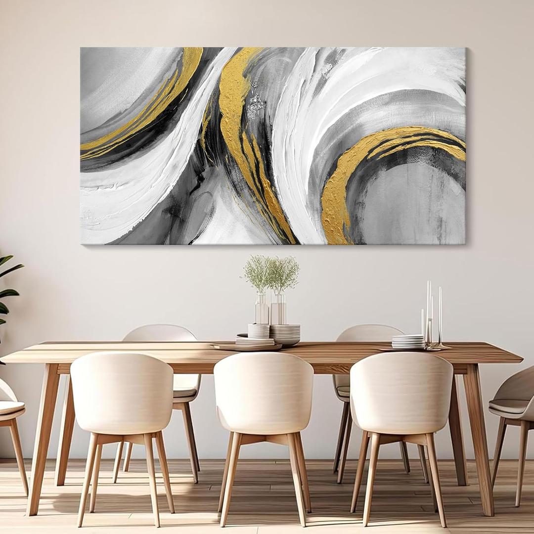 Abstract Bedroom Wall Art - Black and White Grey Abstract Gold Foil Hand Painted Texture Modern Canvas paintings for Living Room Kitchen Hallway Office Wall Decor 20x40 IN (40L" x 20W")