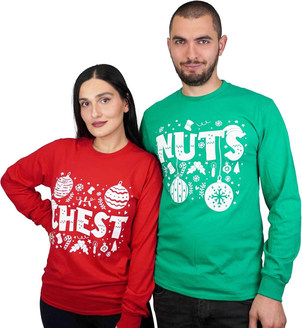 Christmas Matching Long Sleeve Shirts Green Red Mens Womens Funny Chestnuts Funny Tees (4X-Large)
