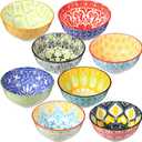 8 Pcs Colorful Ceramic Bowl Set 10 oz 4.75'' Porcelain Kitchen Soup Cereal Serving Bowls for Ramen Rice Dessert Snack Salad Ice Cream Pasta Oatmeal Microwave and Dishwasher Safe(Classic)