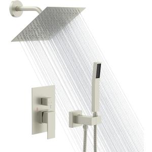 Lordear Rain Shower System 8 Inch Wall Mounted Shower Faucet Set Stainless Steel Shower Head Handle Set and Solid Brass Valve Brushed Nickel Finish