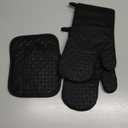 AUAUY Oven Mitts and Pot Holders 4PCS Set, 230°C/446°F Heat Resistant BBQ Gloves, Extra Thicken Long Cotton Oven Mittens, Silicone Stripes Non-Slip Kitchen Mittens for Cooking Baking Grilling