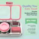HOMEKOL Stainless Steel Bento Lunch Box + 9.5oz Insulated Food Jar, Pink | 2-Compartment Leak-Proof Container for Kids & Adults, BPA/BPS-Free, 18/8 Metal, Dishwasher Safe, Clear Tritan Lid