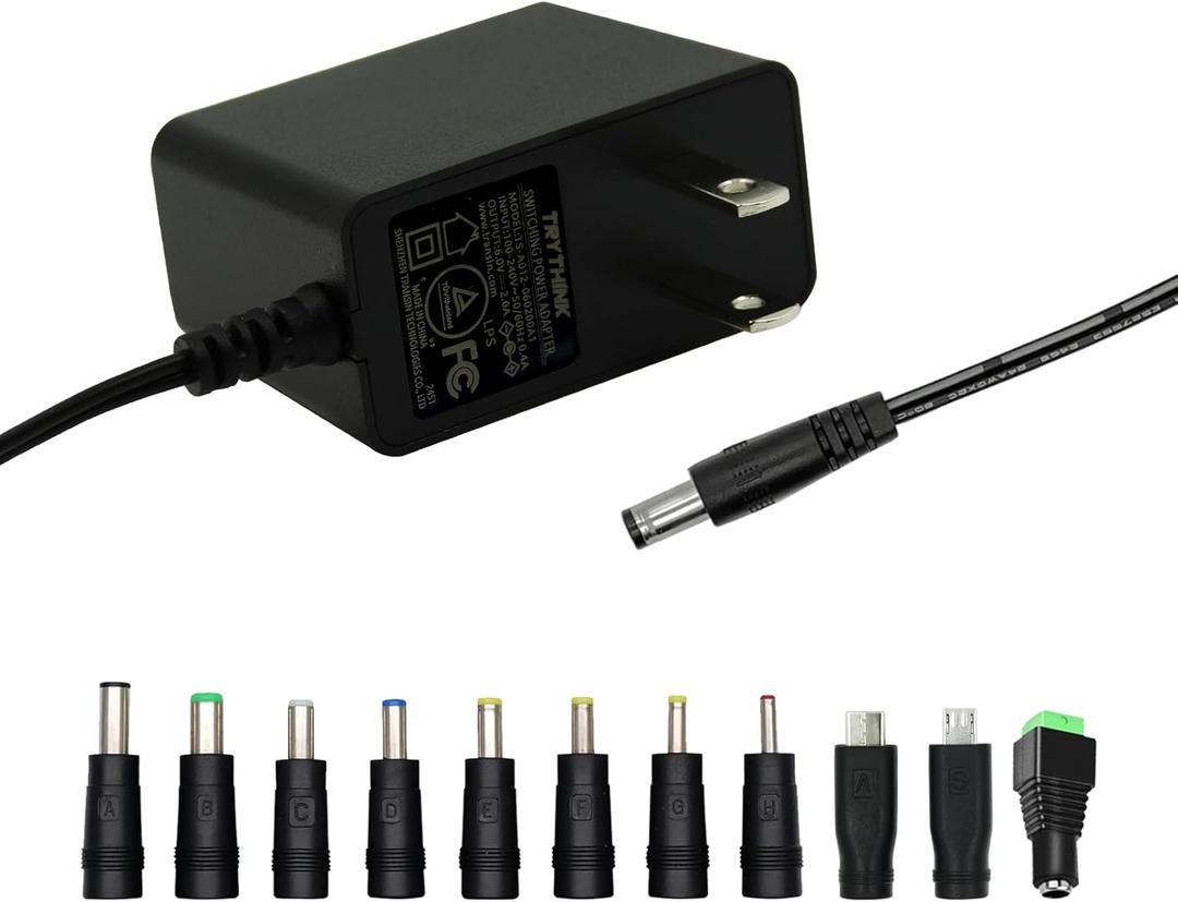 6V 2A Power Adapter Supply,6V 2A 12W Universal AC110V to DC6V Power Supply Adapter with 5.5mm x 2.1mm Tip and 11 Interchangeable Jacks Plug for 2000mA 1500mA 1000mA 800mA 500mA 400mA Equipment(1 Pack)