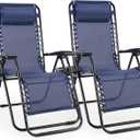 Sweetcrispy Zero Gravity Chairs, Set of 2 Portable Recliner Beach Camping Patio Outdoor Folding Lounge Chair with Cup Holder Trays and Adjustable Pillow for Poolside, Garden, Backyard, Lawn (Blue)