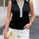 Tankaneo Womens V Neck Cropped Tank Tops Button Up Color Block Tees | Sleeveless Shirts, Loose Fit, Summer Dressy Casual