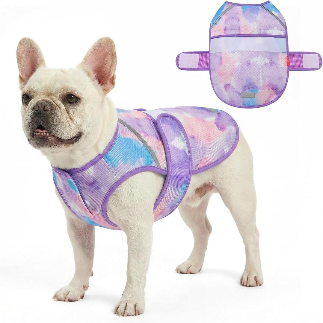 KYEESE Dog Cooling Vest for Summer Lightweight Dog Cooler Jacket 3D Breathable Mesh Pet Cooling Shirts with Reflective Stripe UV Protection Pet T Shirt for Beach, Hiking, Walking (Purple, XL) (X-Large (28-40lbs))