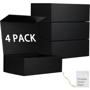 MUMUPACK 4 Pack Black Gift Boxes With Lids,12x8x4.5 Inch Bridesmaid Proposal Box And Printable Stickers,Proposal Boxes With Ribbon For Wedding, Packaging, Present, Birthday