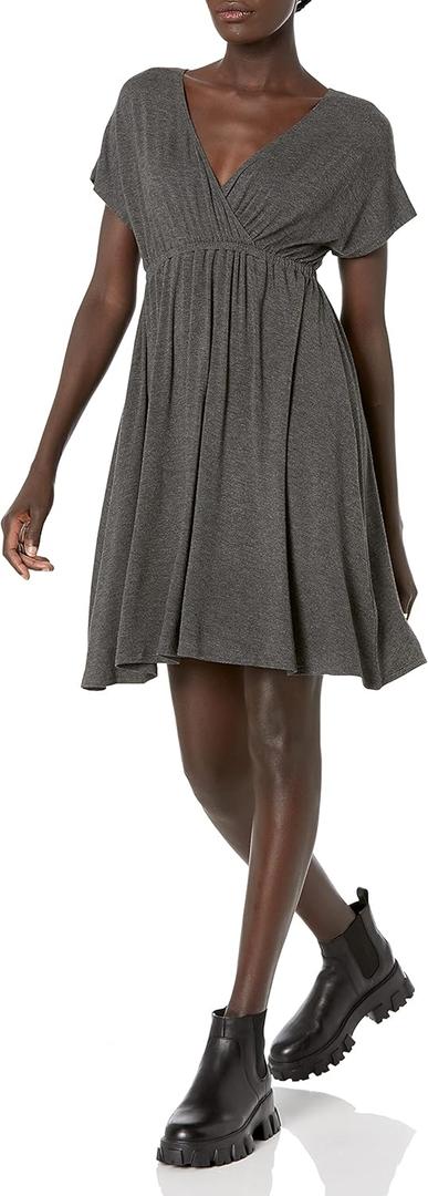 Amazon Essentials Women's Surplice Dress (Available in Plus Size) (XX-Large, Charcoal Heather)