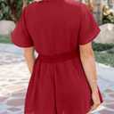 Aoysky Womens Summer Short Rompers Sexy Cute Loose Tie Front Jumpsuit Casual V Neck Wide Leg Beach Overalls (Red)