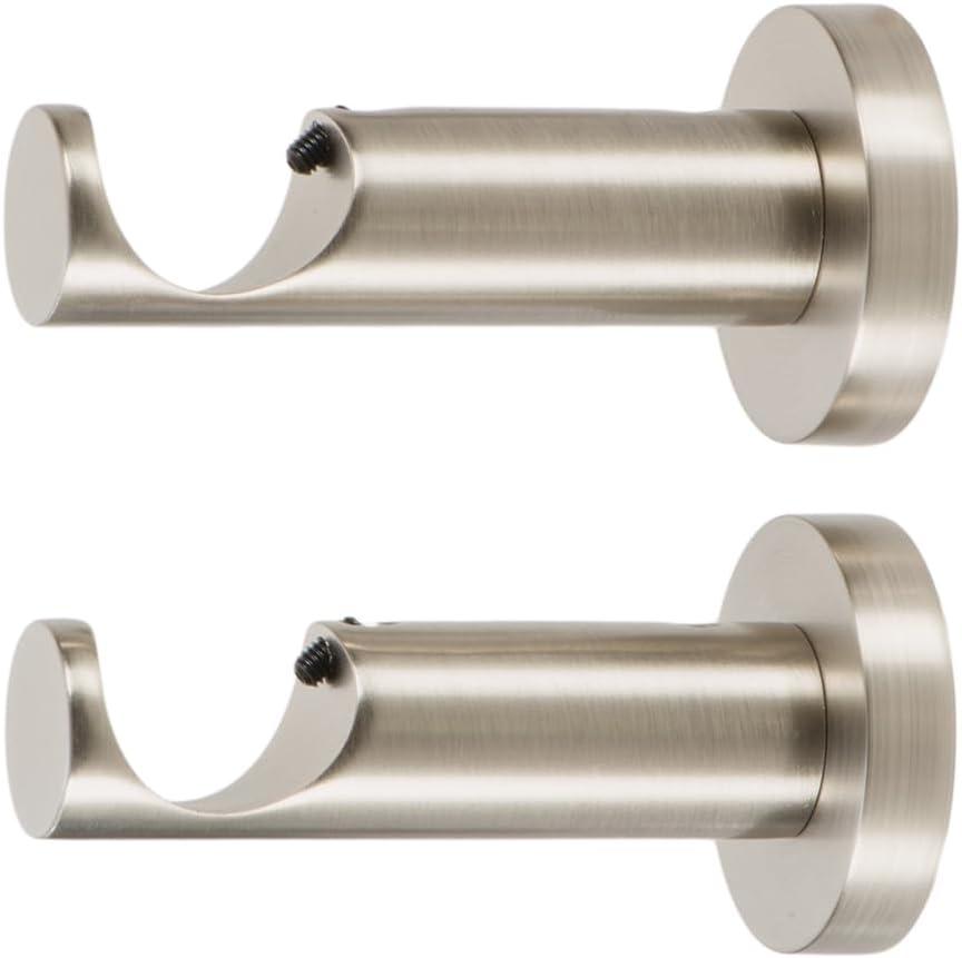 Ivilon Ceiling or Wall Mount Curtain Rod Brackets Holders for Curtain Rods of 7/8 and 1 Inch Diameter. Set of 2. Color Brushed Nickel