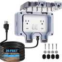 Outdoor Electrical Outlet Box w/ 10ft Extension Cord, NEMA 5-15R Outdoor Power Strip Weatherproof, STW 14 AWG, IP66 Waterproof Wall Power Socket with Cover, 2 Inch Deep, WRTR
