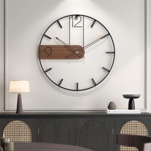 Cuspin 30 Inch Large Wall Clock, Modern Wood Metal Frame Silent Non Ticking Battery Operated Wall Clocks Decoration for Living Room, Bedroom, Kitchen, Minimalist Walnut Dial Arabic Numerals