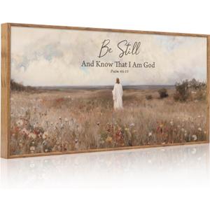 Aurlan Be Still And Know Psalm 46:10 Framed Canvas Wall Art 40x20 Inch
Vitage Jesus in the Wilderness Landscape Bible Verse Painting with Frame, Religious Faith gift for Christian LDS Christmas
