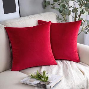 Phantoscope Pack of 2 Velvet Decorative Throw Decorative Pillow Cover Soft Solid Square Xmas Cushion Case for Couch Wine Red 20 x 20 inches 50 x 50 cm (20" x 20" (Pack of 2))