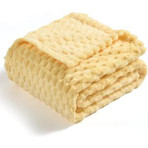 Vessia Flannel Fleece Throw Blanket(50x70 inch), 3D Jacquard Light Yellow Fuzzy and Warm Blanket for Couch,Sofa,Bed,Chair, 300GSM Super Soft Touch Cozy Lightweight Throw for All-Season Home Decor