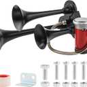 Train Horn for Truck, 12V 150dB Super Loud Triple Trumpet Air Horn Set with Compressor for Trucks Lorry Trains Boats Cars Van Ship - Pack of 2