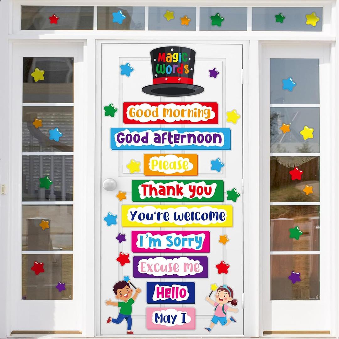 Cinrobiye Classroom Decorations Poster Stickers, Magic Words Posters Window Door Clings Decorations Stickers for Teachers, Bulletin Board and Wall Decor for Preschool Elementary Middle School
