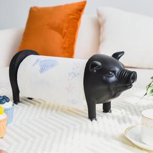 Black Pig Paper Towel Holder Farmhouse Paper Towel Holder, Rustic Country Decorative Standing Utensil for Kitchen, Vintage Animal Tissue Towel Display Stand