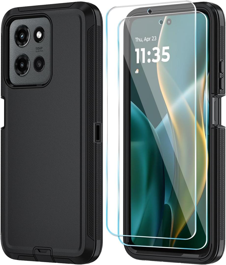 Qinmay Phone Case for Motorola Moto G 2026/Moto G Play 5G 2026 Case with HD Screen Protector, Heavy Duty Shockproof & Dropproof 3-Layer Cover Phone Case,Black