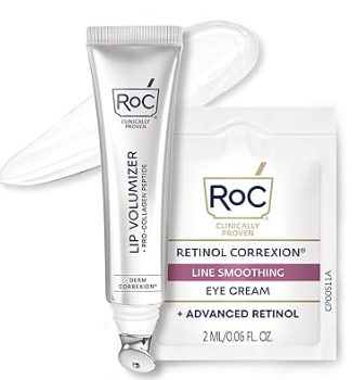 RoC Derm Correxion Lip Volumizer  Lip Plumper Peptide Treatment with Hyaluronic Acid & Vitamin E + Line Smoothing Eye Cream Packette