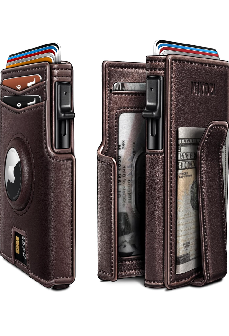 Airtag Wallet for Men,with Money Clip 10 Cards Metal Case Smart Slim Pop Up Credit Card Holder Flip with Magnetic Closure RFID Blocking wallet with Gift Box