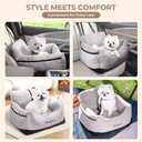 BurgeonNest Dog Car Seat for Small Dogs, Detachable and Washable Cat Carseats Under 25 lbs, Soft Pet Booster Seats with Storage Pockets and Clip-On Leash Portable Car Travel Carrier Bed, Black Grey