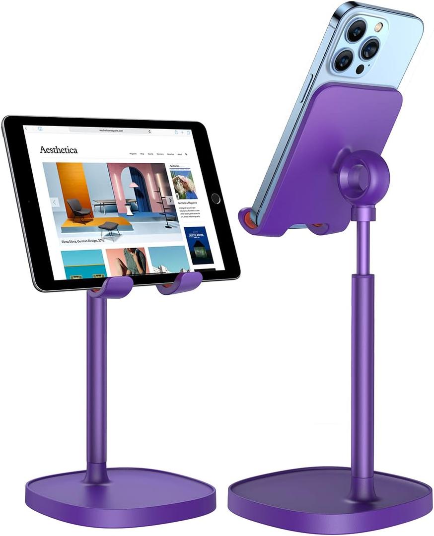 LISEN Cell Phone Stand Adjustable Phone Holer for Desk, Computer Office Desk Accessories for iPhone 16 Holder Women Kitchen Essentials Fits Switch Kindle iPads Tablet 4-10in  Purple