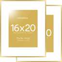Homeforia 16 x 20 Picture Frame Gold, High End Metal 16x20 Poster Frames with Mat 11x14 Photo, 16 x 20 Gold Frame Matted to 11 by 14 Print, 20x16 Thin Hanging Frame, Tempered Glass, Wall Kit, Set of 2