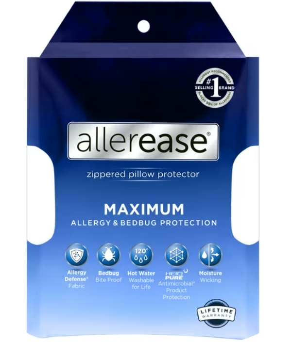 AllerEase Maximum Pillow Cover Protector, Standard/Queen - Zippered, Allergen and Bedbug Barrier