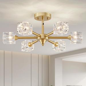 XINGQI Gold Glass Chandelier Sputnik 6-Light Mid Century Semi Flush Mount Ceiling Light Fixture 22" Modern Ceiling Lighting for Dining Room Bedroom Entryway Powder Room XINGQI Gold Glass Chandelier Sputnik 6-Light Mid Century Semi Flush Mount Ceiling Light Fixture 22" Modern Ceiling Lighting for Dining Room Bedroom Entryway Powder Room