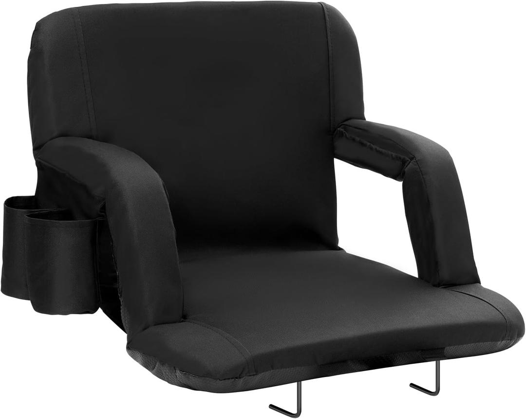 VEVOR Stadium Seat with Back Support, Wide Bleacher Seat Back, Folding Portable Padded Reclining Chair with Hook Pocket Cupholder, Ideal for Sport Event Beach Camping Concert
