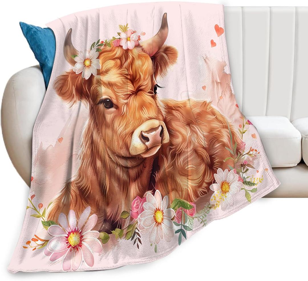 Highland Cow Blanket Cute Cow Throw Blanket Highland Cow Gifts and Decor Cow Blanket for Girls Women Kids Adults Soft Warm Cozy Fleece Blanket for Couch Sofa Bed 50"x40", Highland Cow Pink