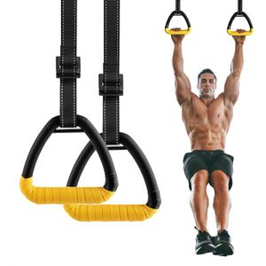 Adult Rings, Fitness Rings Equipment, Pull-up Rings, Adult Home Fitness Rings no-Punch bar Lanyard for Training Workouts (Yellow)