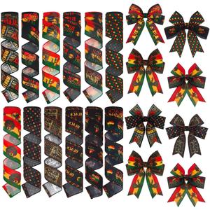 12 Rolls Black History Month Ribbons 2 Inch x 60 Yards Wired Edge Fabric Ribbons Craft Assortment Black History Month Themed Pattern Wrapping Crafts for DIY Gift Hair Sewing Wreath 12 Styles