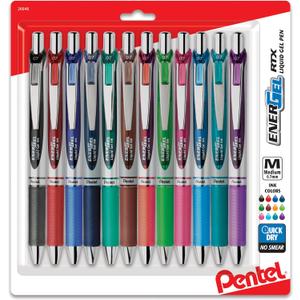 Pentel EnerGel RTX Retractable Liquid Gel Pens, (0.7mm), Assorted Colors, Ultimate Writing Pens, Best Writing Pens for Office, School and Journaling, Pack of 12