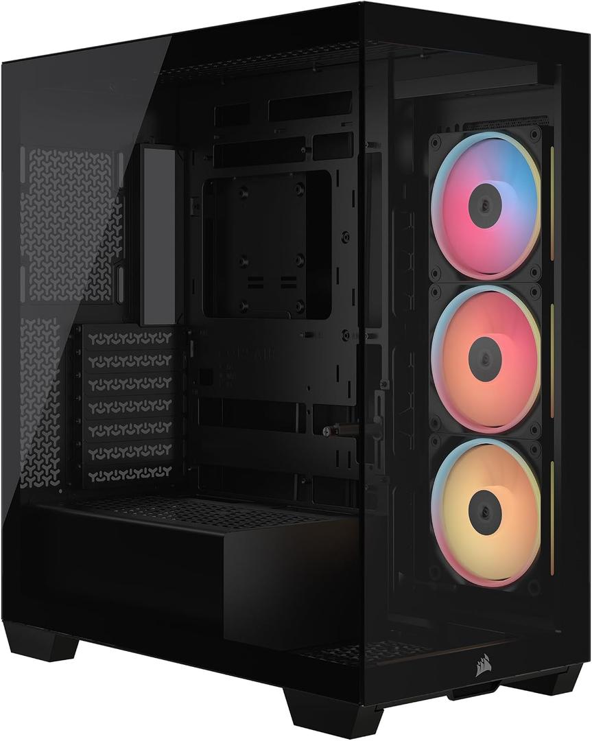 CORSAIR 3500X LX RGB Link Panoramic Mid-Tower PC Case 3X Pre-Installed Fans, High Airflow, Spacious Interior, GPU Anti-Sag, Reverse Connection Motherboard Compatible Black