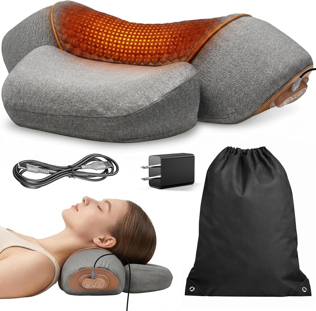 Freebody 3-in-1 Neck Massager Pillow with Heat & Massage, Ergonomic Neck Support Pillow with Stretching Support for Home & Office Use, Grey