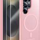 MOZOTER for Samsung Galaxy S25 Ultra Case with Magnetic,[Compatible with MagSafe][2*Screen Protector][12Ft Military Dropproof] Translucent Anti-Slip Back Slim Shockproof Case for S25 Ultra-Pink